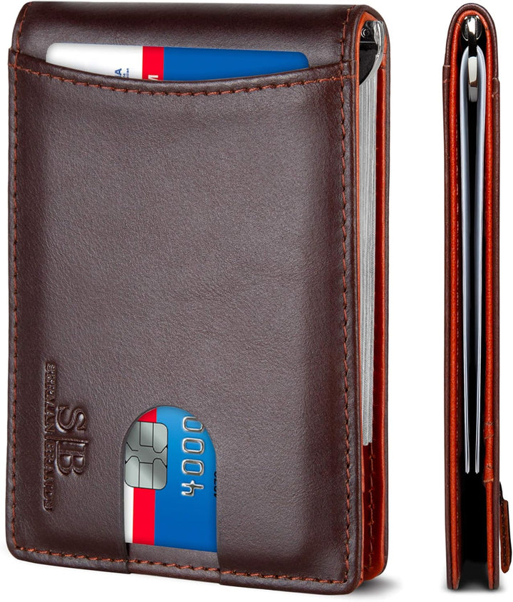 SERMAN BRANDS RFID Blocking Slim Bifold Genuine Leather Minimalist...