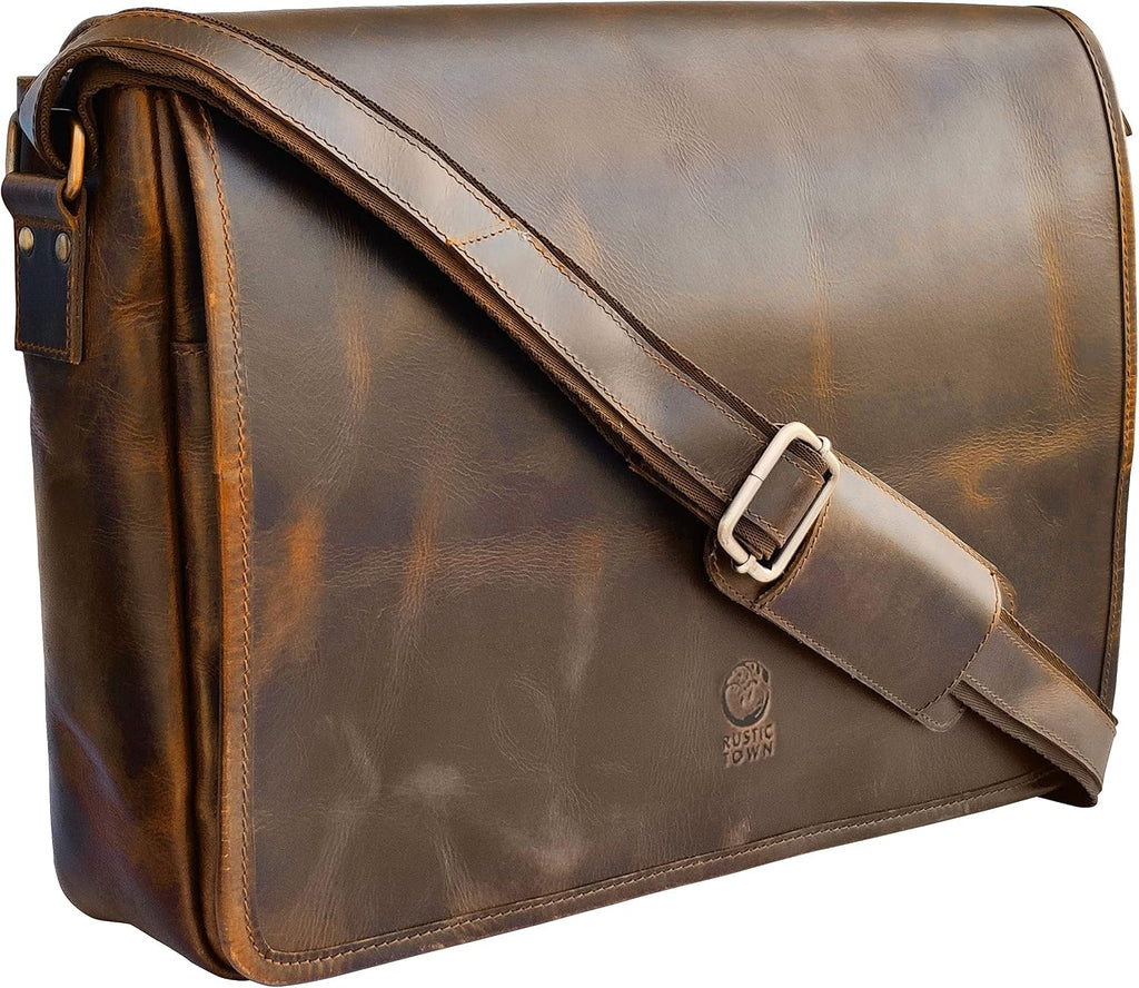 Bolso de mensajero de cuero para hombre, bolso vintage de grano completo