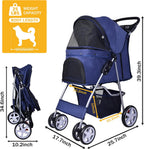 Elevon Cochecito para mascotas, cochecito multifuncional de 4 ruedas, cochecito de viaje portátil plegable con transportador desmontable, adecuado para perros medianos y pequeños, gatos, azul