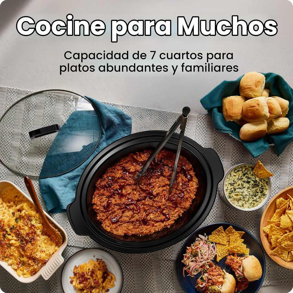 Chefman Olla de cocción lenta digital programable de tamaño familiar grande de 7 cuartos de galón con temporizador de 24 horas, ajustes bajos, altos y cálidos, cerámica Crock, tapa de vidrio templado