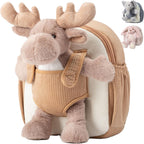 Moonkie Hug & Go™ - Mochila para niños pequeños con diseño de reno – Bolsa de felpa suave con juguete para llevar para niños de 2 a 4 años | Ideal para guardería, viajes y regalos de cumpleaños