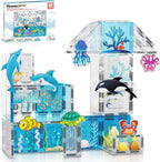 PicassoTiles Azulejos Magnéticos Bloques de construcción magnéticos para acuario, juego temático de animales marinos con 8 figuras de acción de personajes, tiburón, cangrejo, tortuga, juguetes STEM