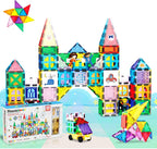 PicassoTiles Bloque de construcción magnético mega juego de 350 piezas de bloques de construcción de azulejos magnéticos con base de automóvil, figuras de personajes, marcadores, pizarra blanca, libro de ideas de más de 110 páginas incluido para