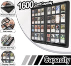 Carpeta de tarjetas premium de 16 bolsillos, se adapta a 1600 tarjetas, álbum de tarjetas sin anillo 4 x 4 con fundas para tarjetas intercambiables y tarjetas deportivas (modelo C, negro clásico)