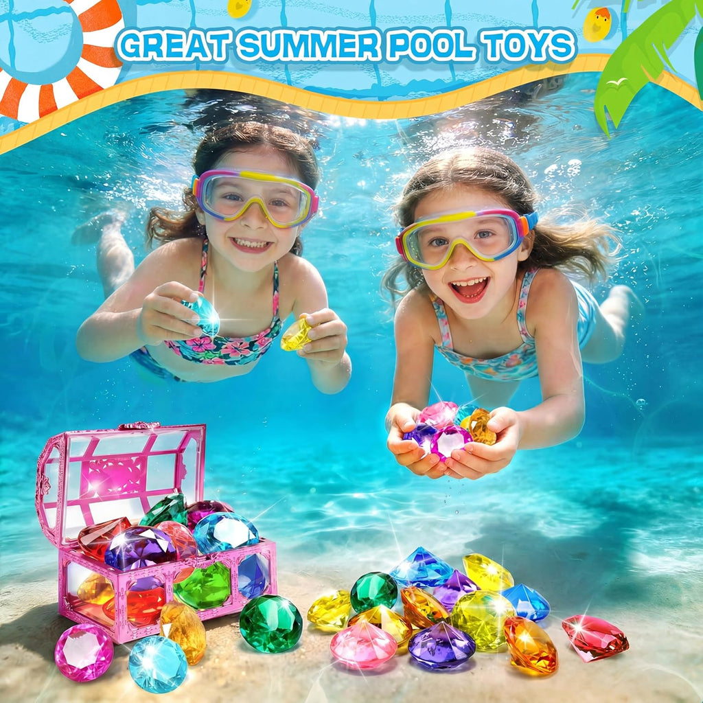 Juguetes de verano con gemas de buceo para piscina con cofre del tesoro
