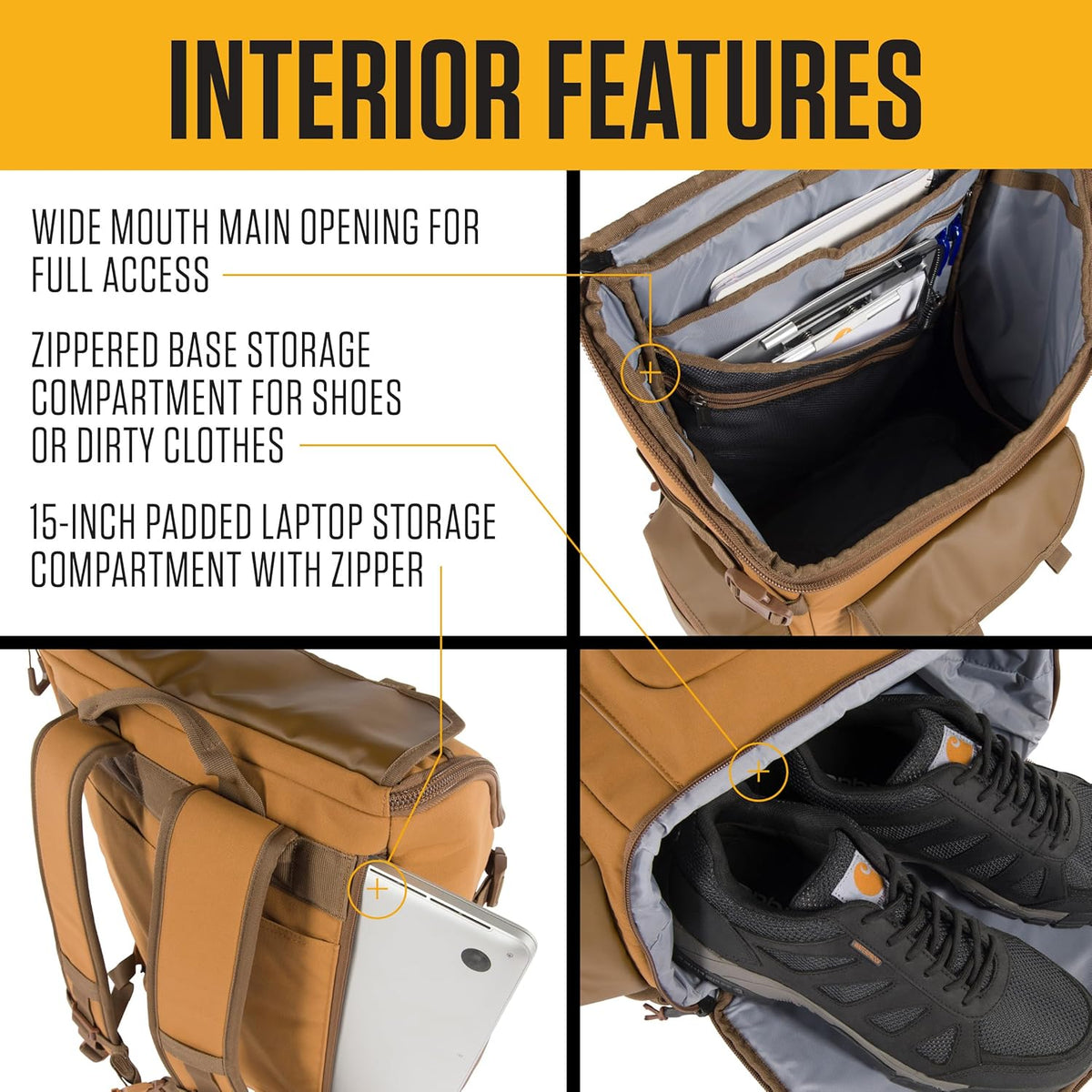 Carhartt Mochila unisex de 35L de nailon para jornada laboral, resistente al agua, con bolsillo acolchado para portátil de 15 pulgadas, Asfalto, Tamaño único