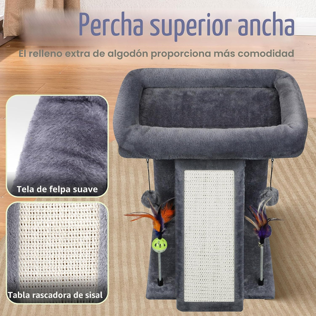 TWDEPART Árbol de gato con torre y poste para arañar para gatos de interior, centro de actividades, árbol para escalar con tablero para rascar y pelotas de juguete, gris