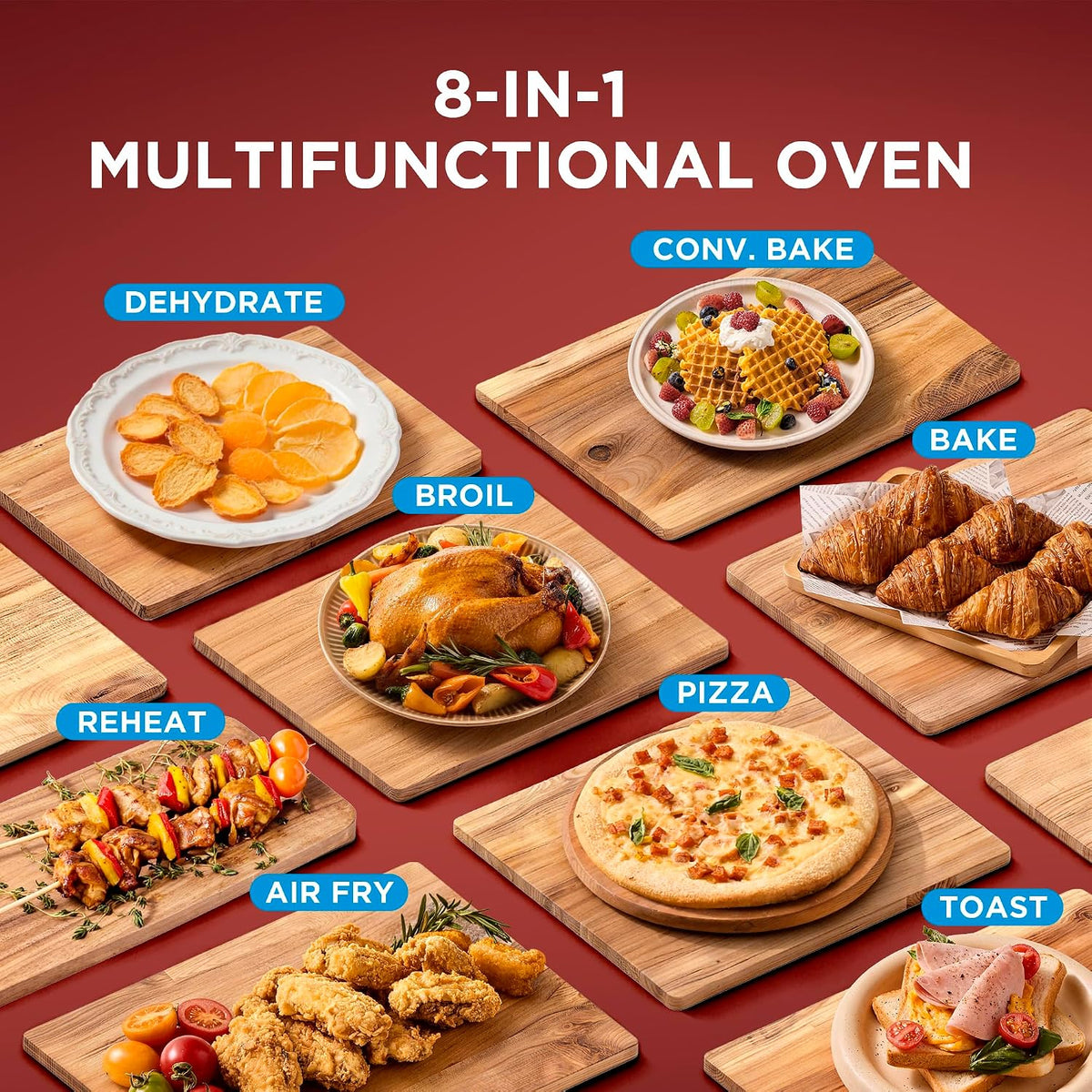 Midea Flexify Slim 8 en 1 - Tostadora para puerta francesa, horno y freidora combinada, 26.4 cuartos de galón