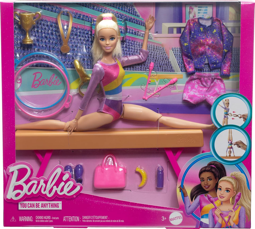 Muñeca de gimnasia Barbie y accesorios, juego con muñeca rubia de m...