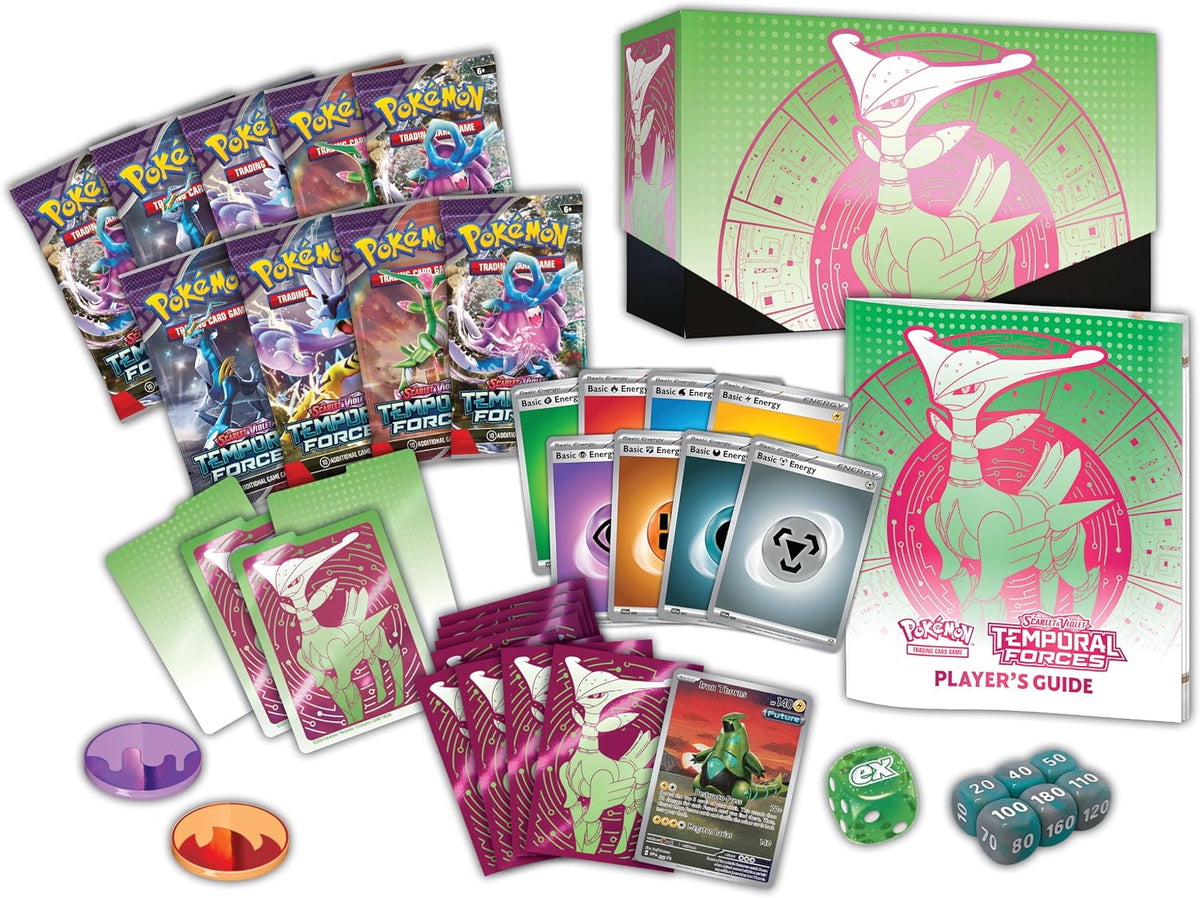 Pokemon TCG: Escarlata y Violeta: Fuerzas Temporales: Elite Trainer Box: Hojas de Hierro