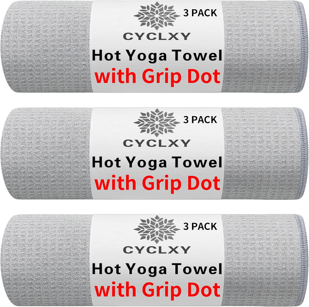 Paquete de 3 toallas de esterilla de yoga con punto de agarre, toalla de yoga caliente antideslizante para esterilla de yoga antideslizante, absorbente del sudor, toalla de yoga antideslizante