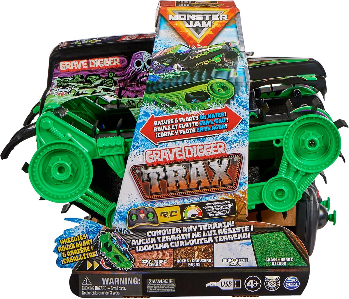 Monster Jam Grave Digger Trax All-Terrain RC Toy Truck, 1:15 Scale