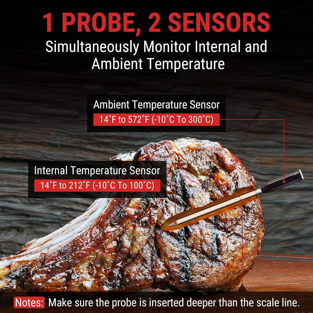 ThermoPro TempSpike - Termómetro inalámbrico digital para carne de 500 pies, termómetro de carne Bluetooth inalámbrico para res, cordero, pollo, pavo, accesorios para ahumador para asador, Sous Vide