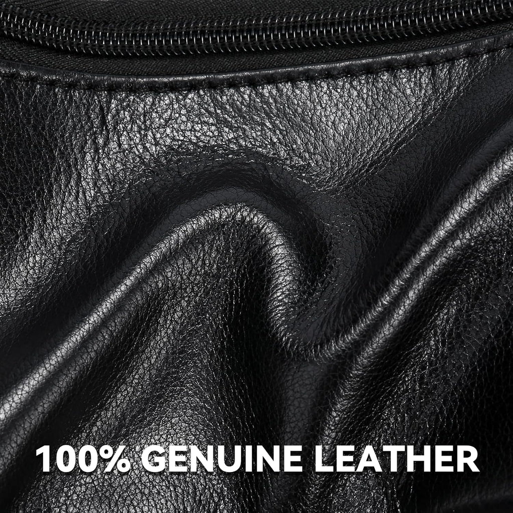 Riñonera de cuero negro para hombres y mujeres, bolsa de cintura de cuero genuino, bolsa de cinturón cruzada con correa ajustable para caminar, senderismo, ciclismo, Moda
