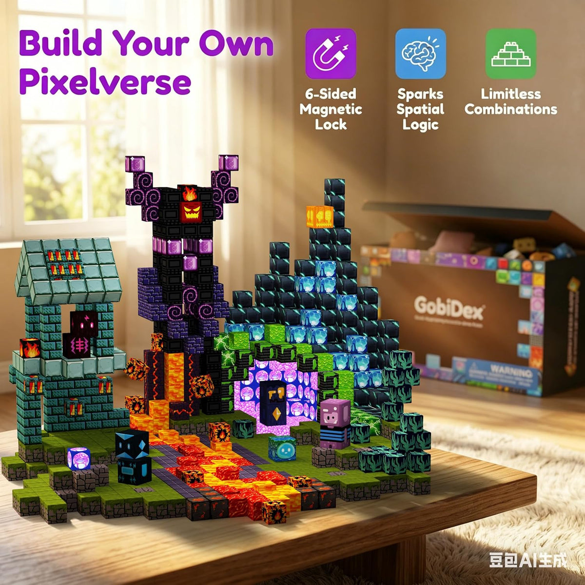 GobiDex 200 bloques de construcción magnéticos para niños y niñas a partir