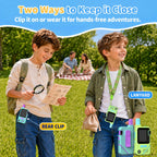 Walkie Talkies de video para niños, paquete de 2 con cámara giratoria de 180°, juguetes de largo alcance, recargable, clip y cordón, regalos de cumpleaños para niños y niñas de 3 a 12 años, interiores