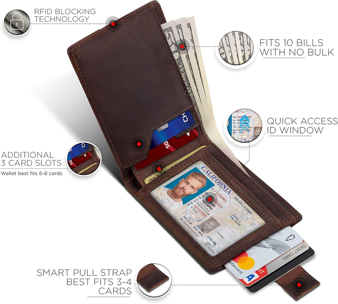 SERMAN BRANDS Billeteras de Cuero Genuino con Bloqueo RFID, Delgada...