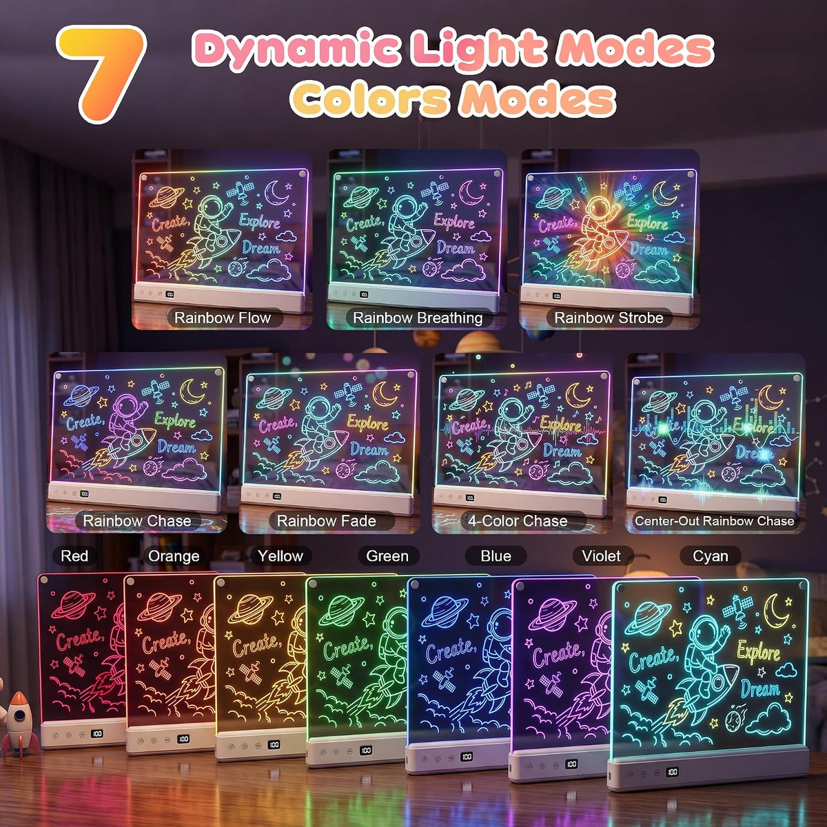 Tablero de dibujo LED recargable para niños, regalo de cumpleaños y Navidad