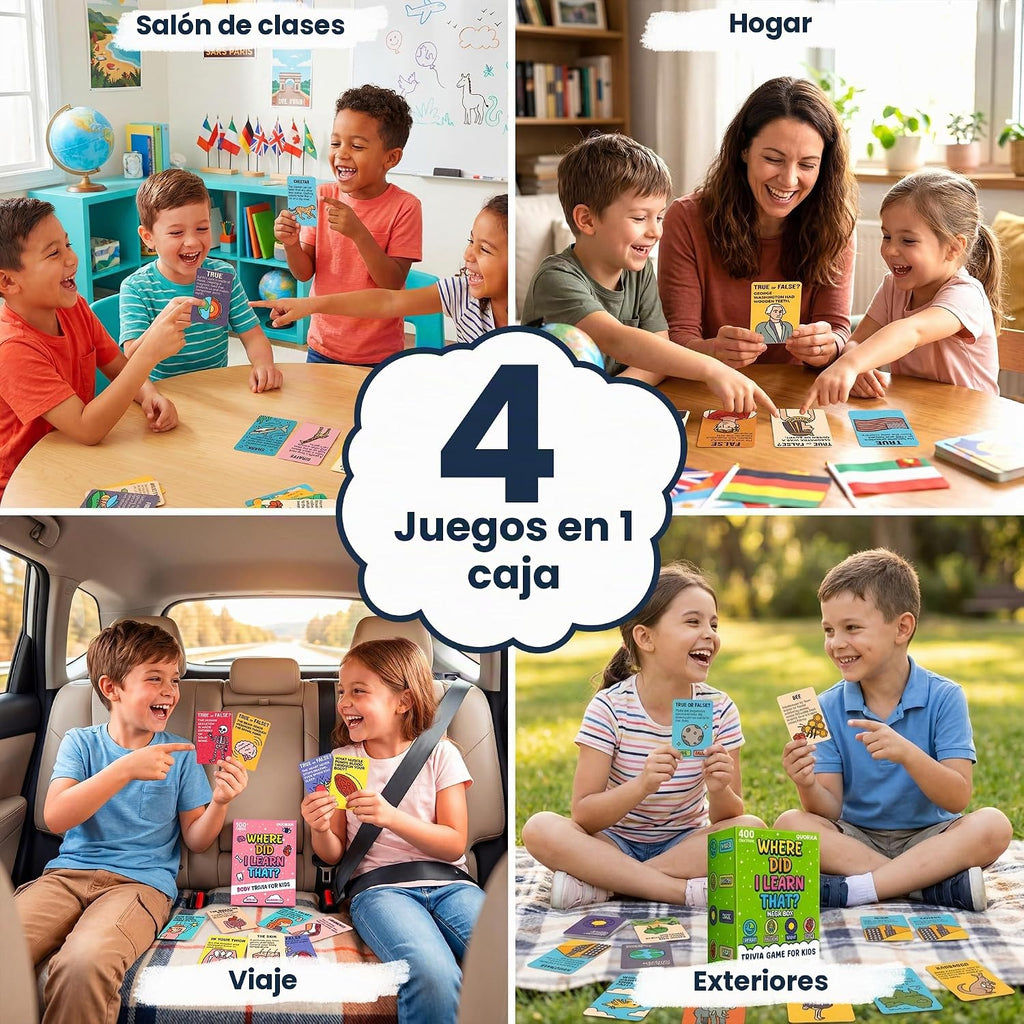 Quokka Juegos de preguntas para niños - 4 Set Mundo, Espacio, Historia y