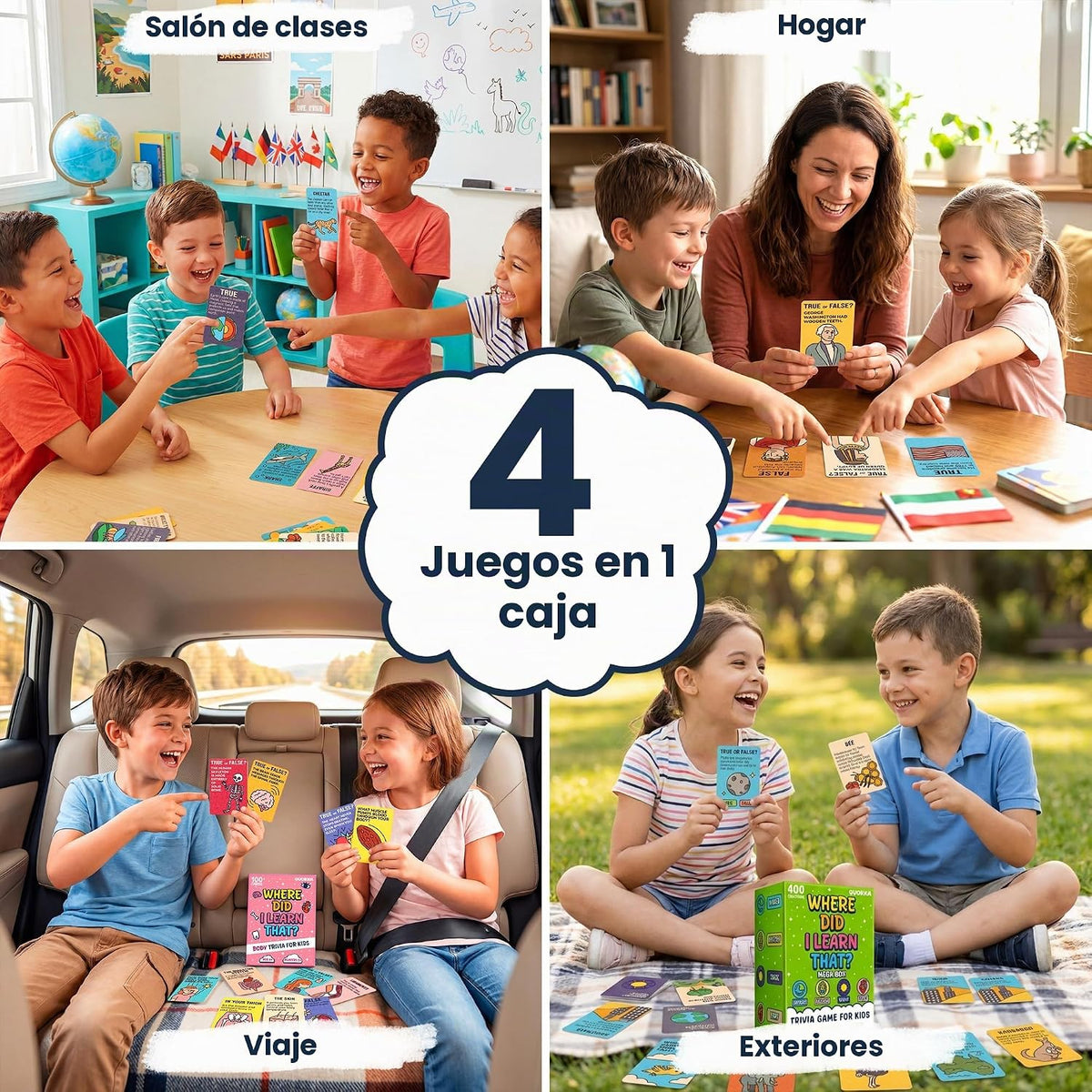 Quokka Juegos de preguntas para niños - 4 Set Mundo, Espacio, Historia y