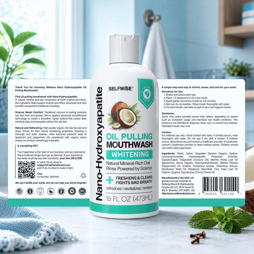 Enjuague bucal blanqueador con nano-hidroxiapatita y oil pulling pa...