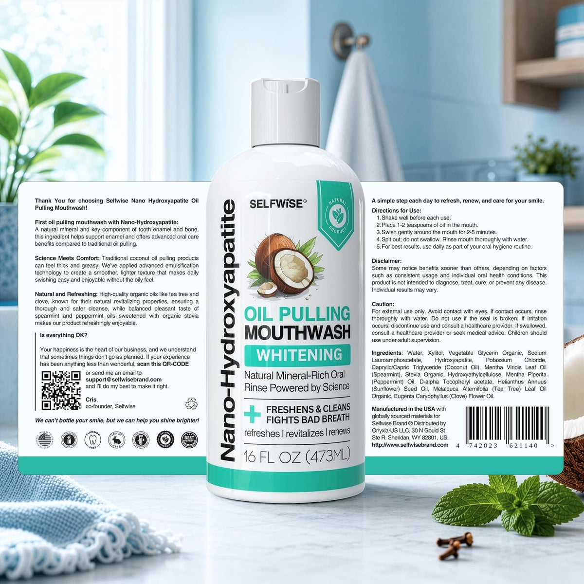 Enjuague bucal blanqueador con nano-hidroxiapatita y oil pulling pa...
