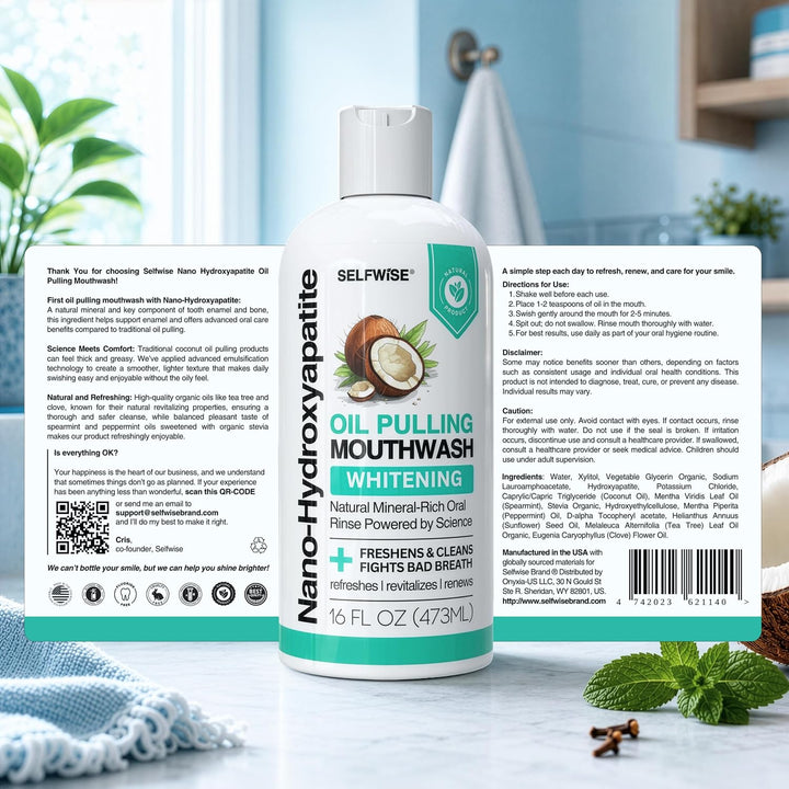 Enjuague bucal blanqueador con nano-hidroxiapatita y oil pulling pa...