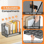 Organizador de Carpetas de Archivos de Escritorio - 5 Compartimentos Verticales con Estantes y Bandeja para Cartas de Papel, Clasificador de Portaarchivos de Revistas de Malla, Accesorios de