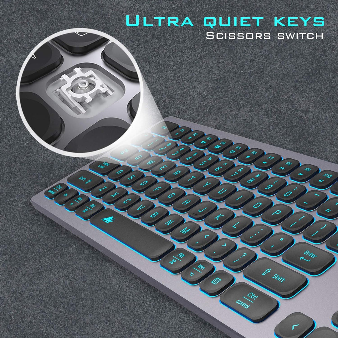 POWZAN Teclado de Aluminio Silencioso con Cable Retroiluminado - Te...