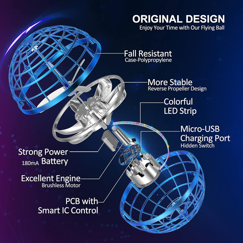 LEMATRIX Juguete de bola de orbe volador 2023, bola flotante Boomerang Fly Fidget Spinner, juguetes geniales regalos para niños y niñas de 6, 7, 8, 9, 10, 11, 12 años, niños y adolescentes, mini dron de mano, globo cósmico, juguetes para interiores y exte