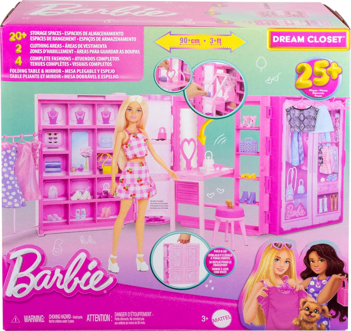Barbie Juego de juguetes Dream Closet con ropa y accesorios, 3 pies...