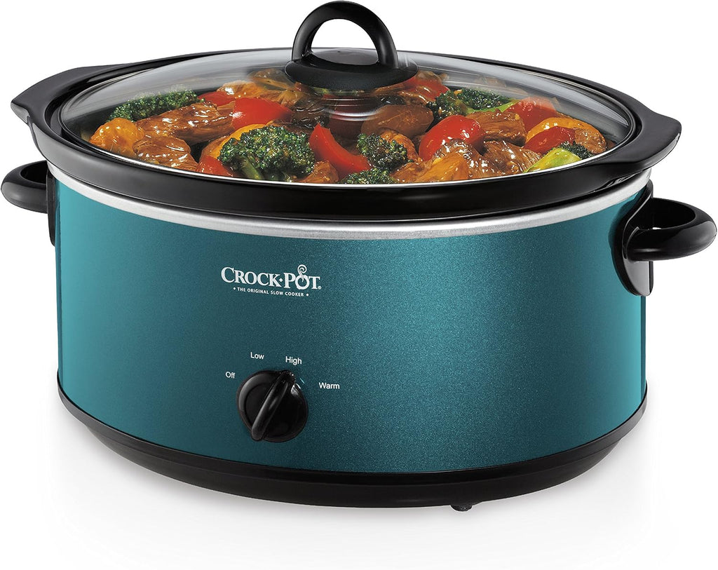 Crock-Pot Olla de cocción lenta manual de 7 cuartos de galón, tamaño familiar que sirve a más de 8 personas y se adapta a asados de 6 libras, gres extraíble con ajuste de calentamiento, apto para lavavajillas para una fácil limpieza, turquesa