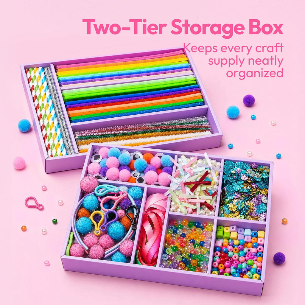 JOVA Klever Kits - Suministros para artes y manualidades, más de 2000 piezas de joyería de estudio en caja de manualidades, kit de fabricación de pulseras con temática de princesa