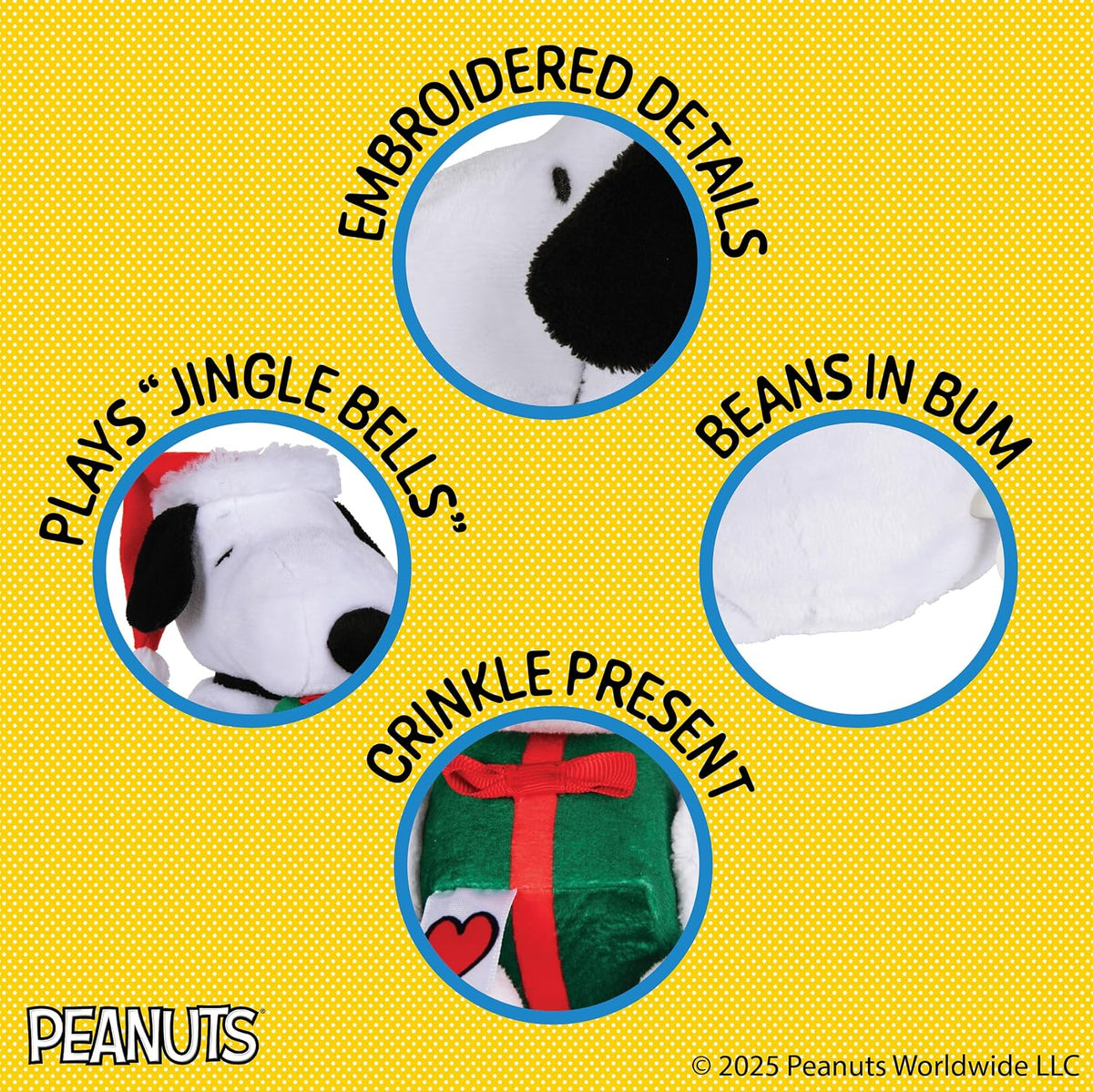 Kids Preferred Peanuts Snoopy de Peluche Musical con Movimiento, Reproduce Jingle Bells, Detalles Bordados, Peluche Suave para Bebés y Niños Pequeños, Niños y Niñas