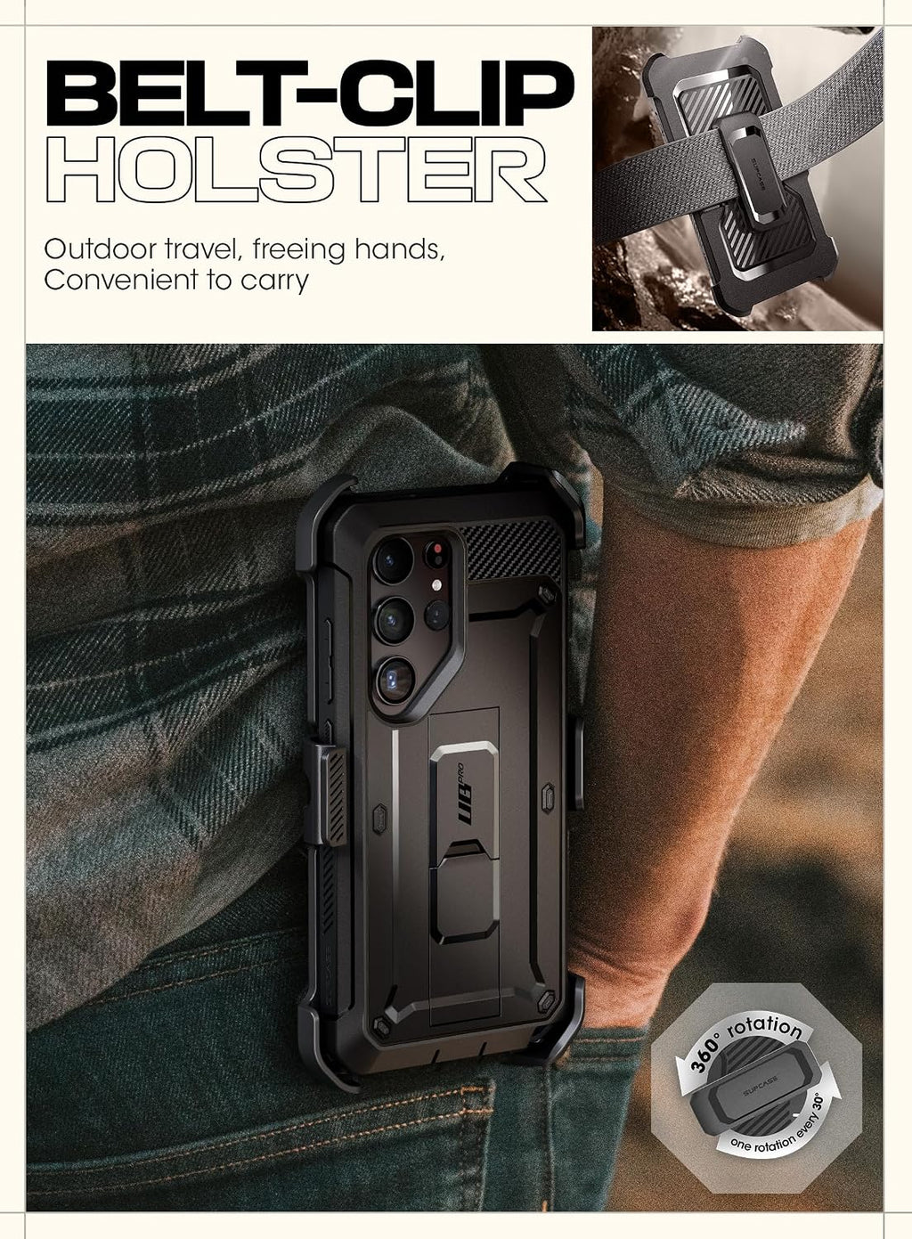 SUPCASE Funda para Samsung Galaxy S24 Ultra con soporte, [Unicorn Beetle Pro] [2 marcos frontales] [Protector de pantalla integrado y clip para cinturón] Funda de protección de grado militar para