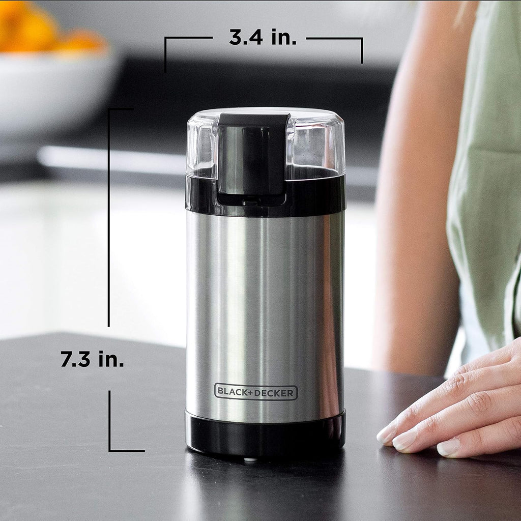 negro+DECKER Molinillo de Café One Touch, Capacidad de 2/3 taza para granos de café, Molinillo de Especias, Control de Botón de Un Toque -150 W -Cuchillas de Acero Inoxidable