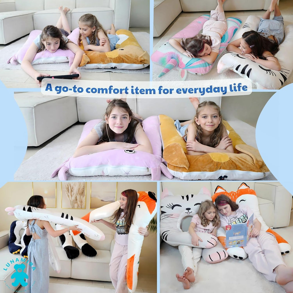 Axolotl - Almohada corporal para niños, 47 pulgadas, almohada de felpa suave de felpa larga en forma de U para niños, dormir, leer, TDAH y necesidades especiales, comodidad, ansiedad, funda lavable, acurrucarse divertido para niños y niñas