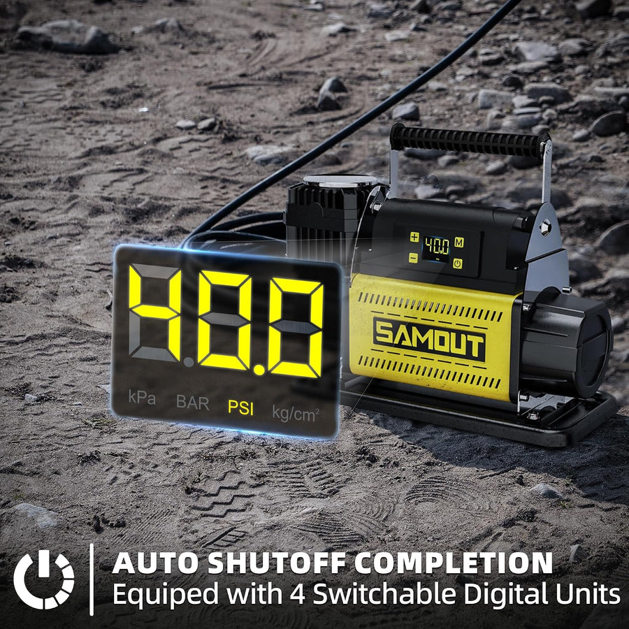 SAMOUT Compresor de aire digital de 12 V, inflador portátil todoter...