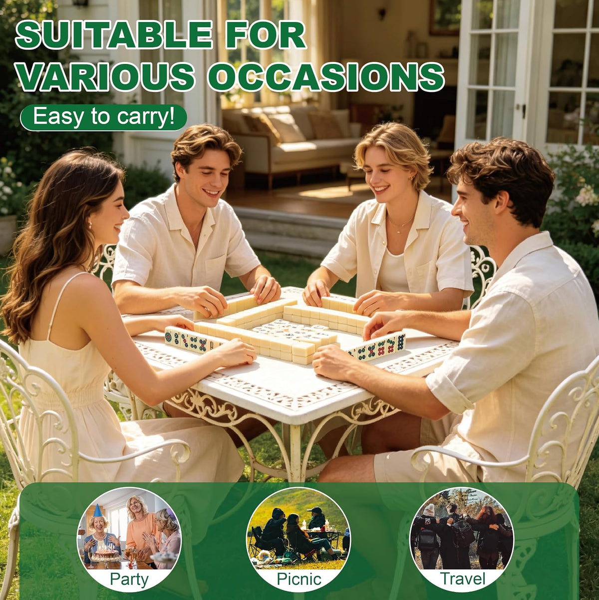 Juego completo de mahjong americano de 1.2 pulgadas de 166 azulejos – Juego completo de viaje con bonitos azulejos Mah Jongg para principiantes, adultos, personas mayores, mini mahjong