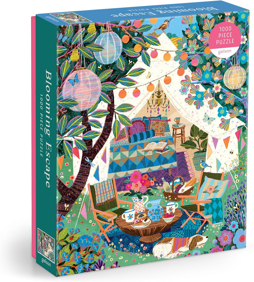 Galison Blooming Escape - Rompecabezas de 1000 piezas con hermosas ilustraciones de una escena de campamento de lujo