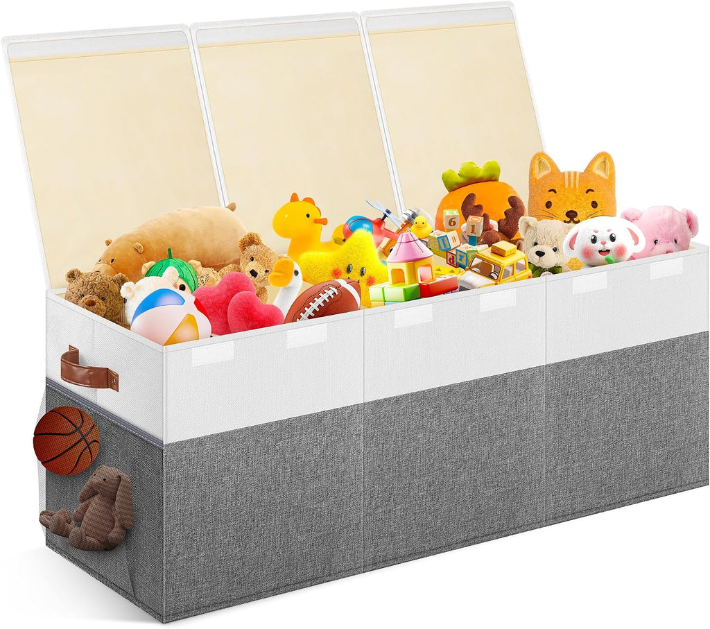 Caja de juguetes Extra Large, Cofre de almacenamiento de juguetes plegable con tapas, 40" x 14" x 16"