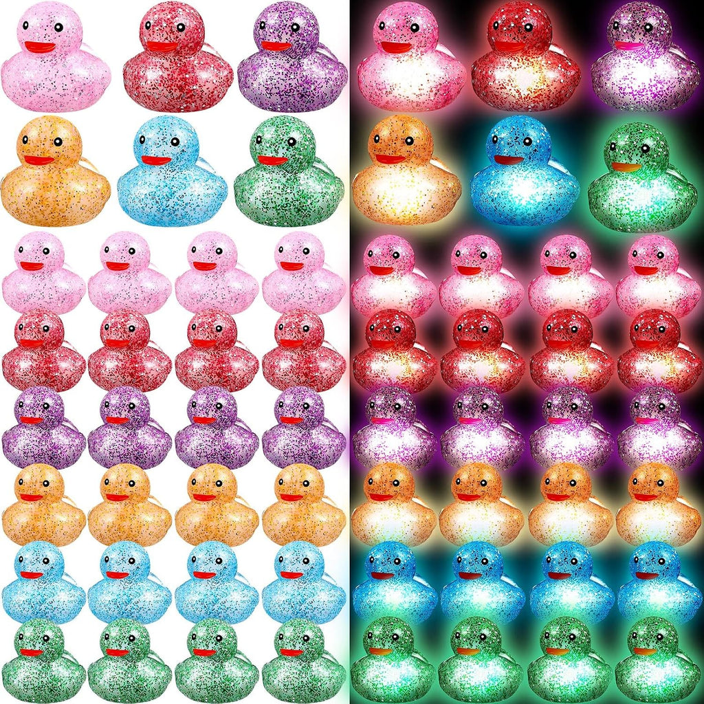 Deekin - 24 patos de goma con luz LED a granel de 2 pulgadas que brillan en la oscuridad, fresco