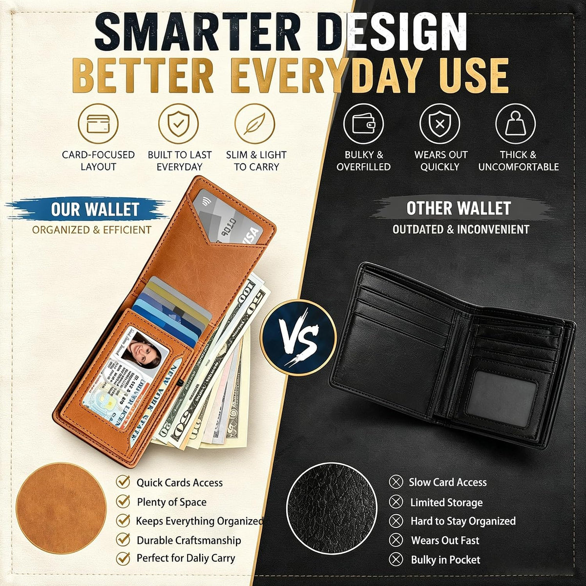 Cartera para hombre, con funda de metal, inteligente, delgada, con cierre magnético, 14-16 tarjetas, billetera triple de cuero con bloqueo RFID, bolsillo frontal