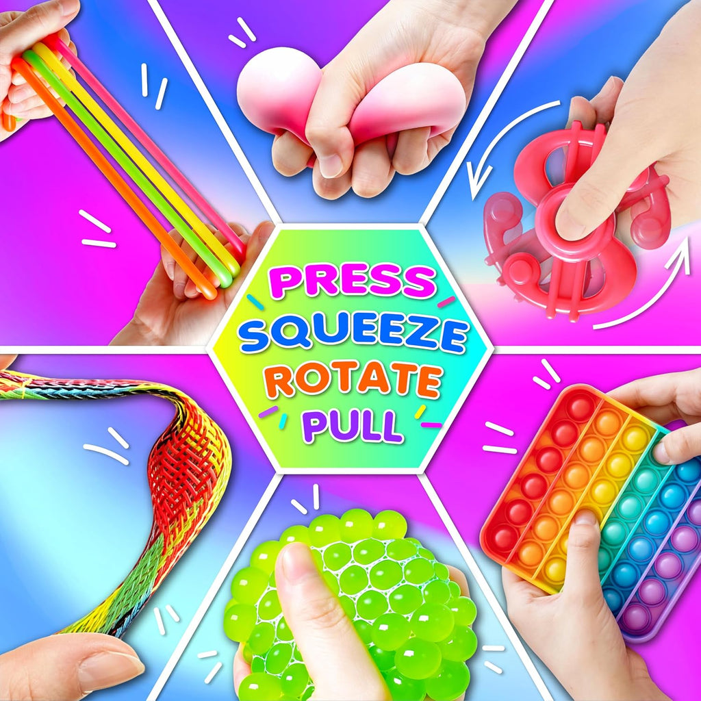 Caja de juguetes para niñas y niños, FunKidz paquete misterioso de juguetes sensoriales para la ansiedad para niños, regalos para fiestas, premios para el aula, viajes, camping con estuche portátil