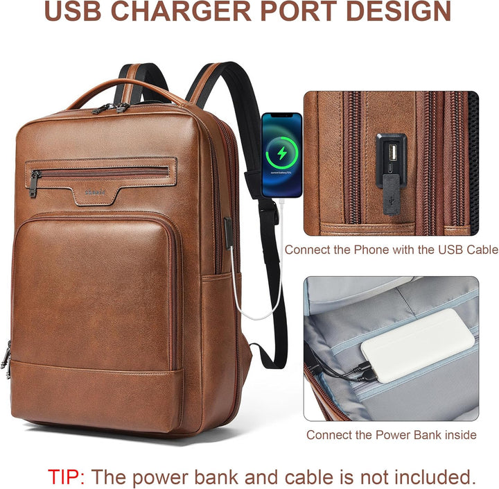 Mochila de cuero Shrrie para laptop para mujeres y hombres, mochila...