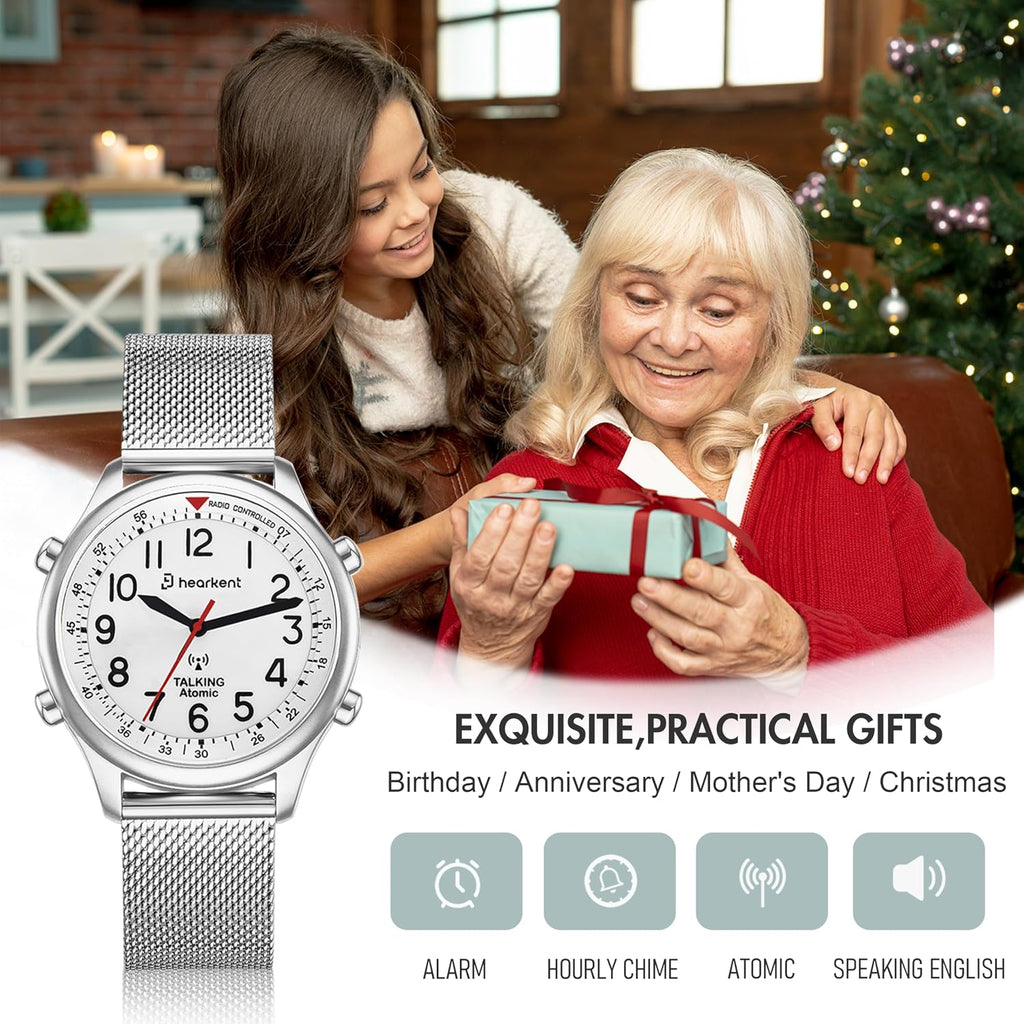 Hearkent Reloj atómico parlante para mujer, alto y claro, en inglés para personas mayores, ciegas, visualmente impariadas, regalo exquisito y elegante, 2004L