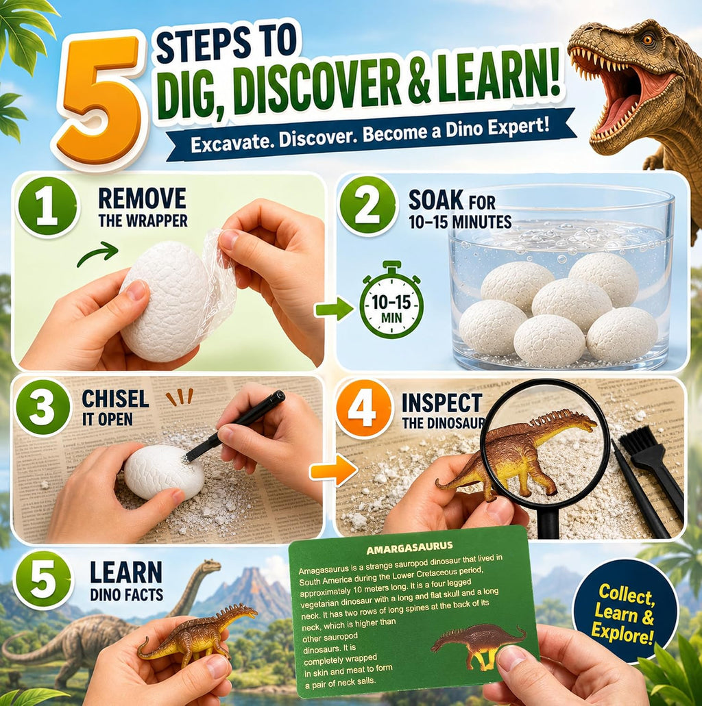 Kit de excavación de 24 huevos de dinosaurio con dinosaurios en el interior
