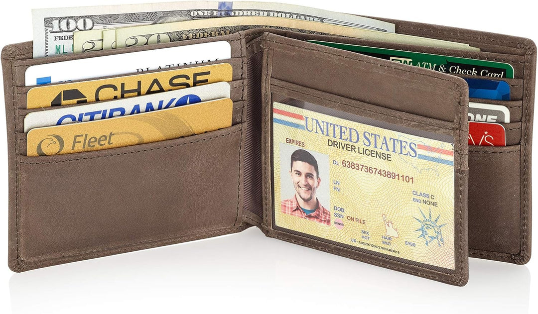 Cartera plegable de piel Stealth Mode para hombre con ventana de id...