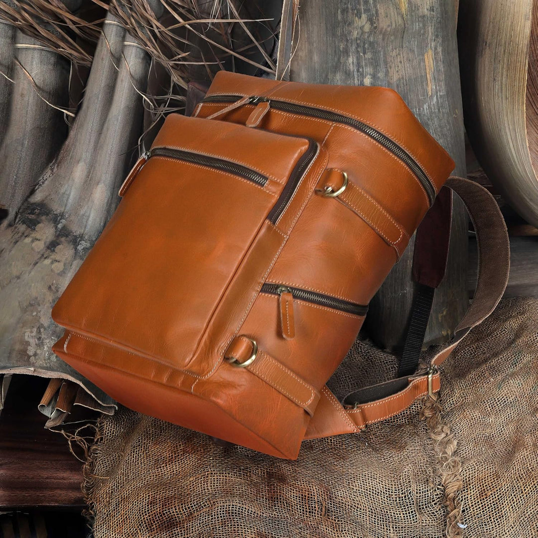 HLC Mochila de cuero genuino para computadora portátil para hombres...