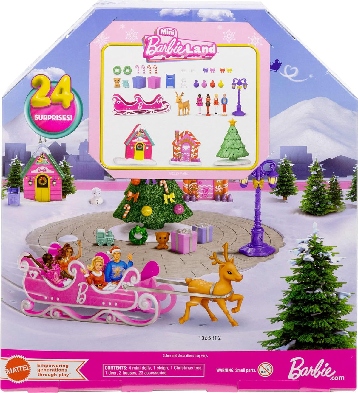Calendario de Adviento Coleccionista Barbie Mini Land con Muñecas de 3.8 cm y 24 Días de Sorpresas, Áreas de Juego del Pueblo Invernal para Diversión Narrativa